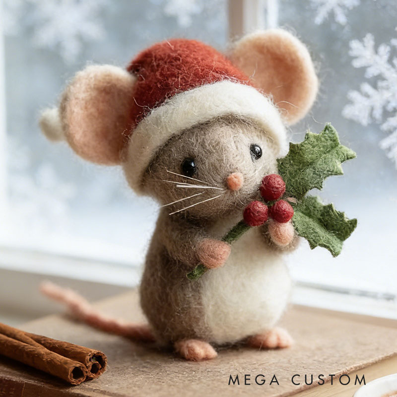 Felted Mouse Wool Figurine Tiny Animal Stocking Stuffer Holiday Tree Decoration Dollhouse Decor