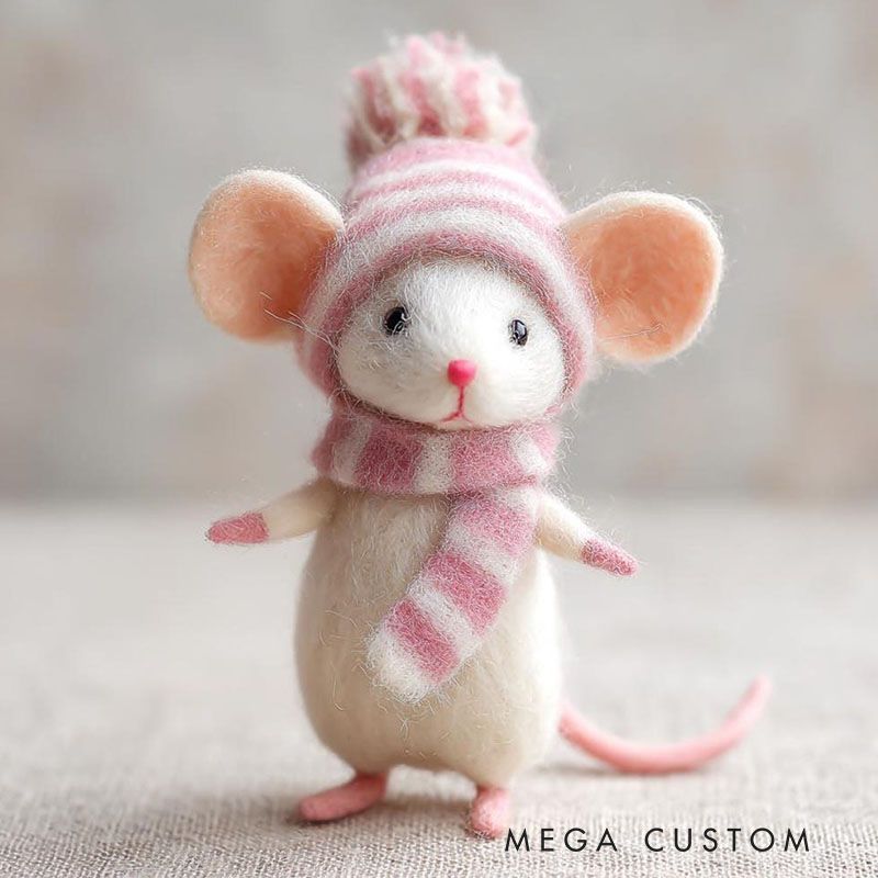 Needle Felted Mouse Christmas Ornament Wool Figurine