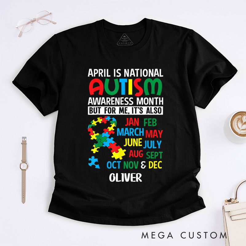 Personalized April is National Autism Awareness Month T-Shirt Autism Support Gift