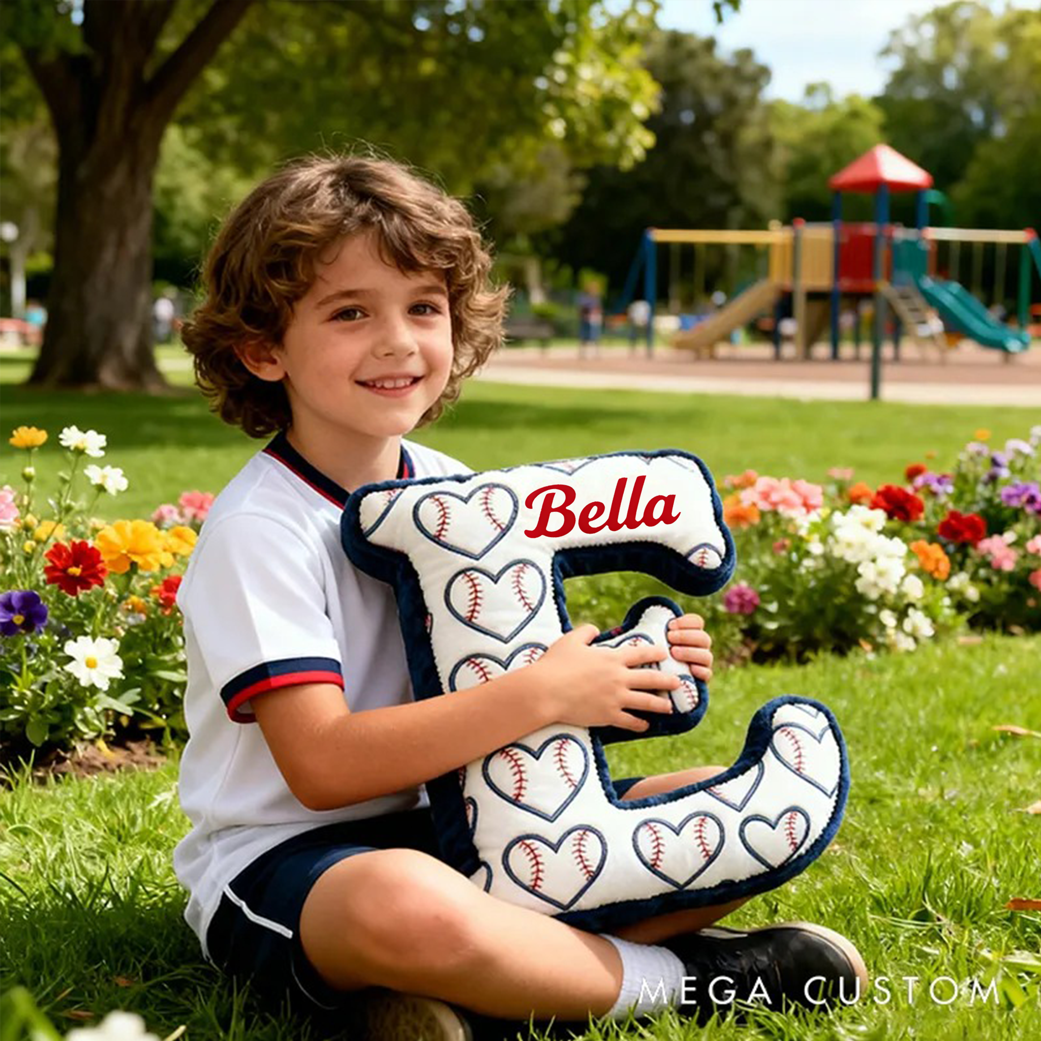 Personalized Heart Pattern Baseball Pillow with Name for Sports Enthusiasts