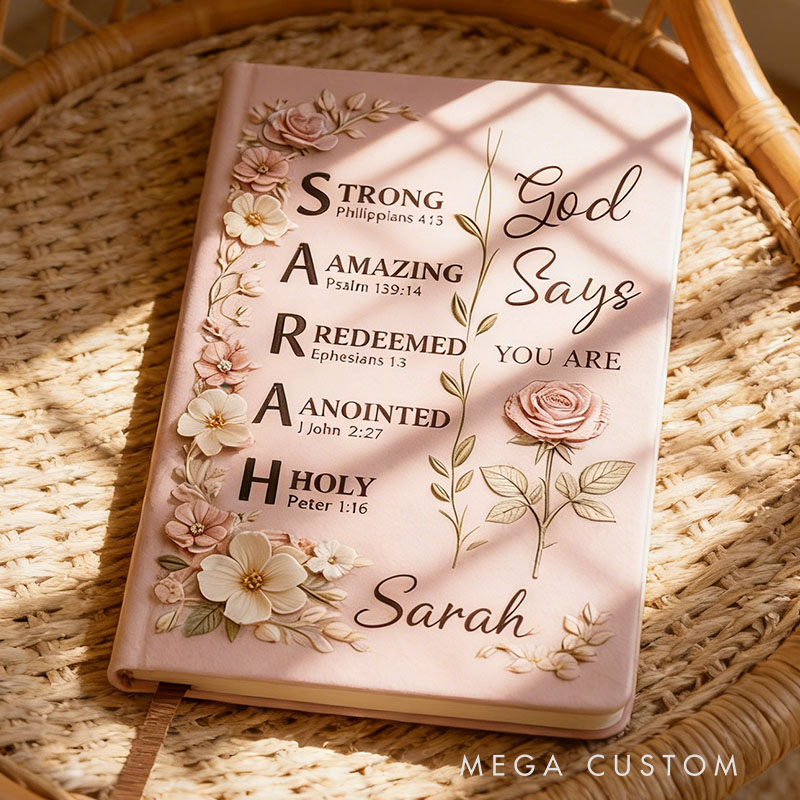 Personalized Christian Name Journal With Bible Verses, Custom Scripture Gift for Women