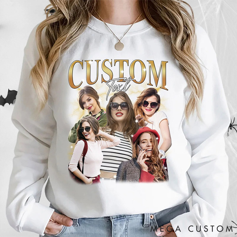Personalized Girlfriend Bootleg Style Classic Sweatshirt Custom Boyfriend Photo Hoodies Couple Face Rap Style Hoodie Valentine's Day Gift for Him Her