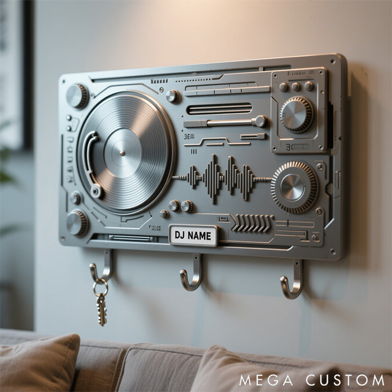 Personalized Metal Keychain Hook with DJ Motif Perfect Gift for Music Lovers