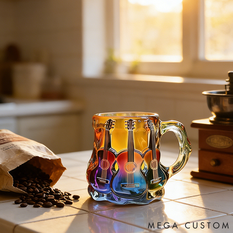 Personalized Colorful Guitar Music Art Mug Glass Cup Gifts for Music Lovers