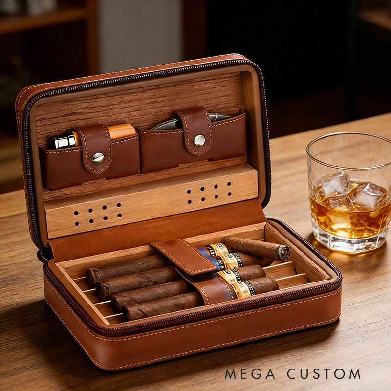 Personalized Leather Cigar Humidor Case Humidor Cigar Case Travel Cigar Case Gift for Him Custom Engraved Gift for Him