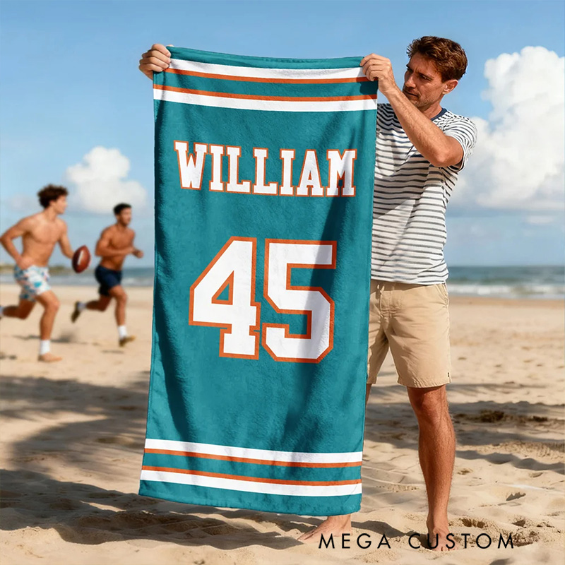 Personalized Sport Team Towel with Custom Name Number and Classic Pinstripe Design for Players and Fans