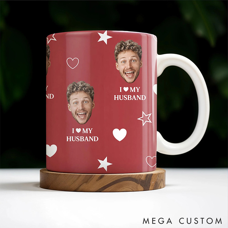 Personalized Couple I love My Husband Mug Custom Photo Portrait  Mug Full Printed Funny Mug for Couple Valentine's Gift for Husband
