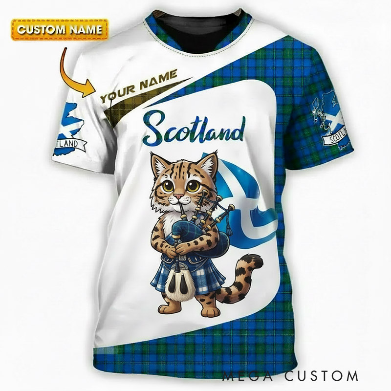 Personalized Scotland Bagpipe Cartoon Animals Classic T-Shirts with Your Name Gift for Scottish Culture Enthusiasts Bagpipe Lovers Music Lovers