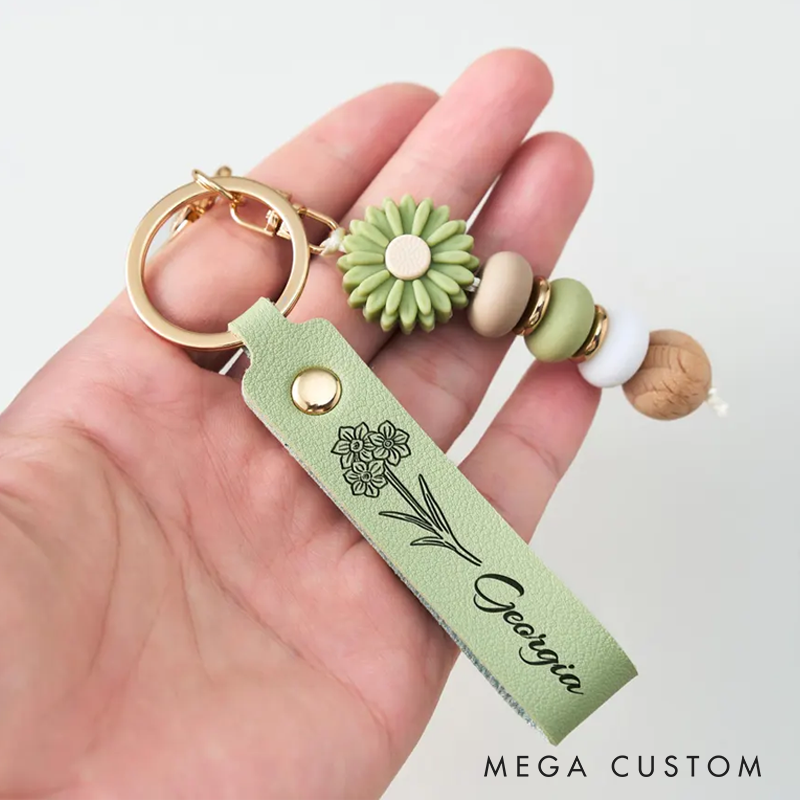 Personalized Name Keyring Handmade Daisy Beaded Keychain Cute Custom Bag Charm Gifts for Her Back to School or Friendship Gift