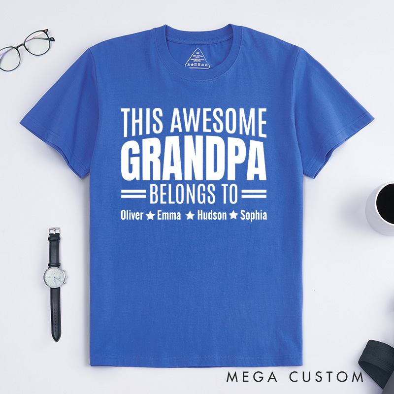 Personalized Grandpa T-Shirt Custom This Awesome Grandpa Belongs To Gift for Grandfather Father's Day Birthday Comfortable Cotton Shirt for Men