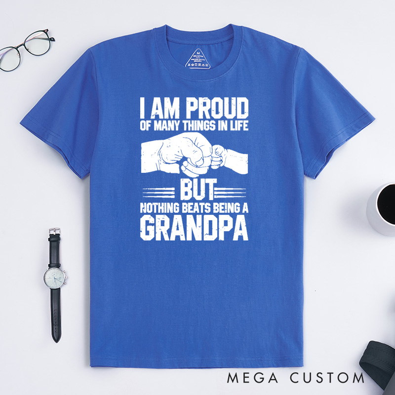 Personalized Grandpa T-Shirt Custom I Am Proud Nothing Beats Being a Grandpa Gift for Grandfather Father's Day Birthday Comfortable Cotton Shirt