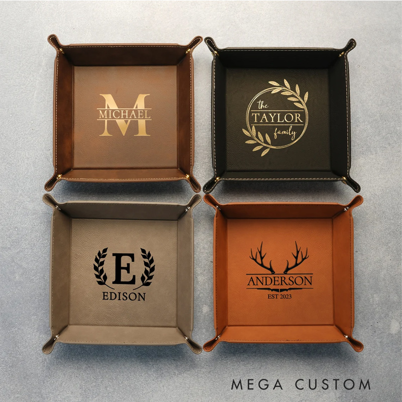 Personalized Engraved Men's Leather Valet Tray Desk Organizer Gift For Husband Boyfriend Father Valentine's Day Gift Anniversary Gift
