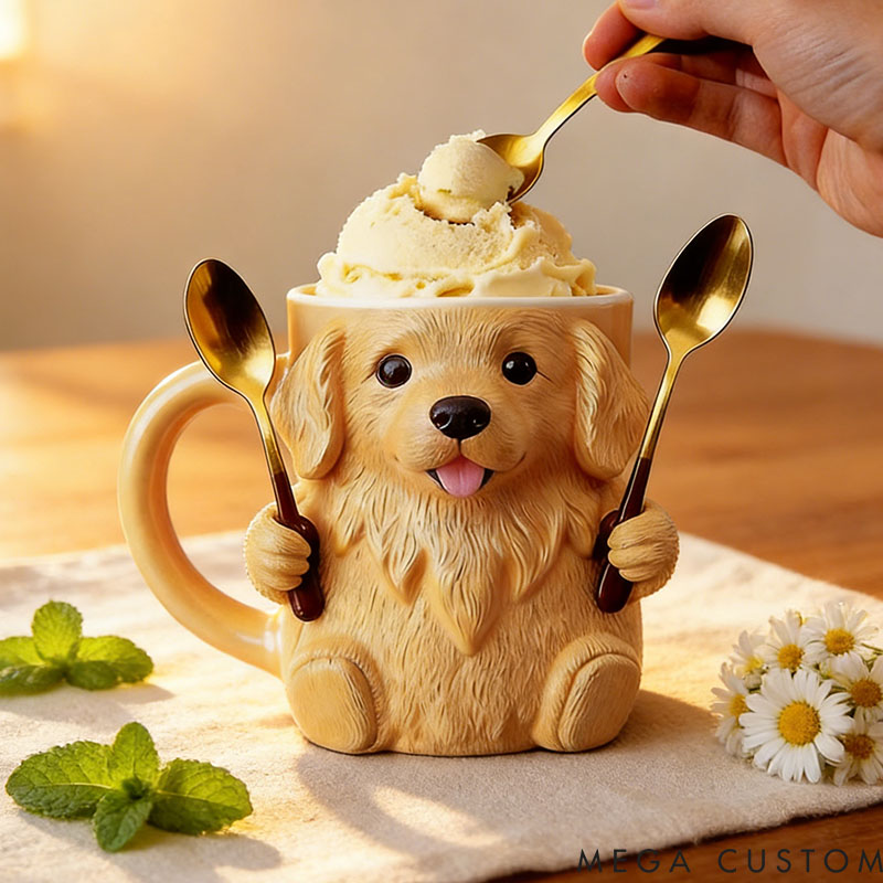 Personalized Golden Retriever Ice Cream Pint Holder 3D Printed with Spoon Slots & Snack Drawer for Pet Pet Lover For Dog Lover