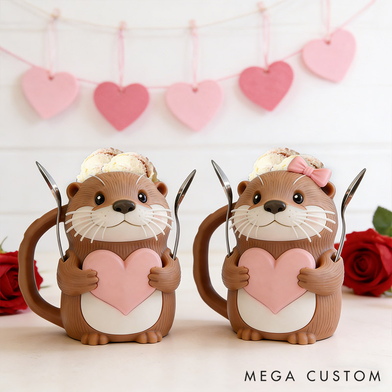 Personalized Otter Couple Ice Cream Pint Holder 3D Printed with Spoon Slots & Snack Drawer Anniversary Gift Valentine's Day Gift for Him Her