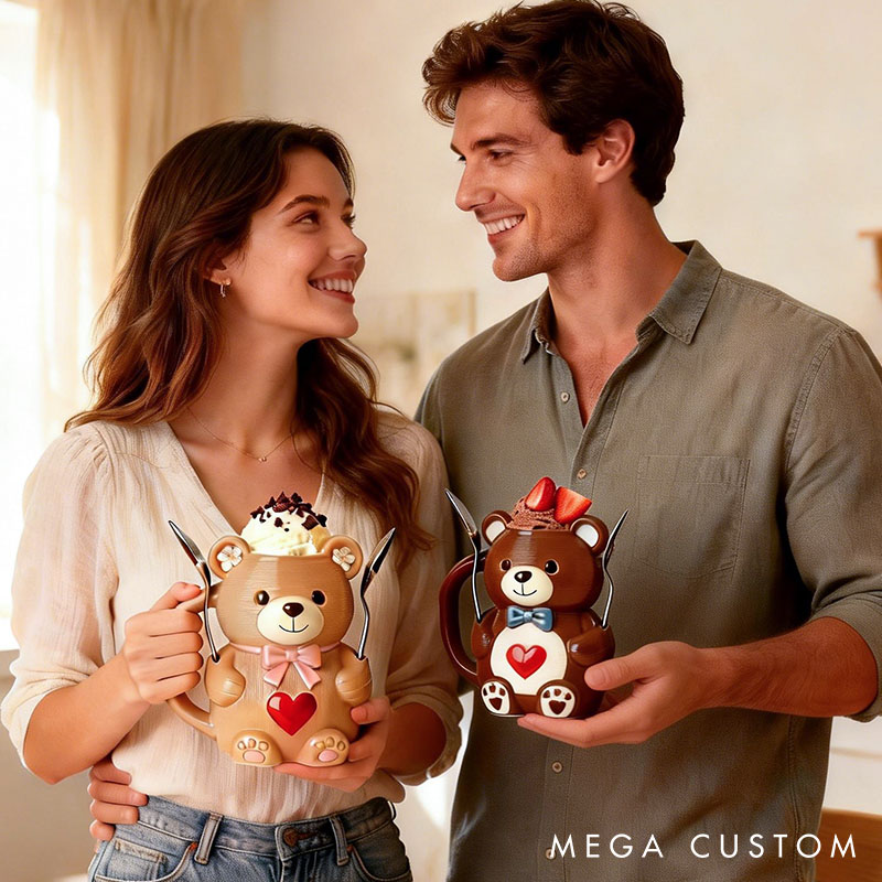 Personalized Teddy Bear Couple Ice Cream Pint Holder 3D Printed with Spoon Slots & Snack Drawer Anniversary Gift Valentine's Day Gift for Him Her