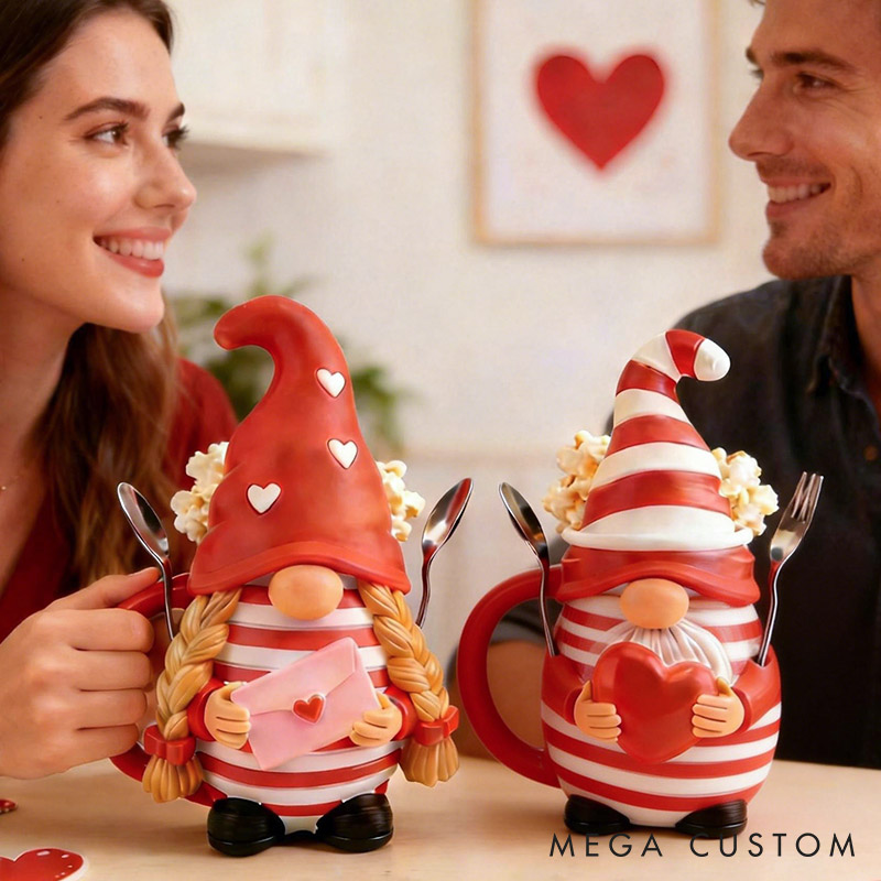 Personalized Gnome Couple Ice Cream Pint Holder 3D Printed with Spoon Slots & Snack Drawer Anniversary Gift Valentine's Day Gift for Him Her