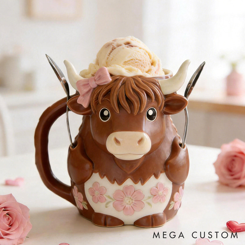 Personalized Highland Cow Couple Ice Cream Pint Holder 3D Printed with Spoon Slots & Snack Drawer Anniversary Valentine's Day Gift for Him Her