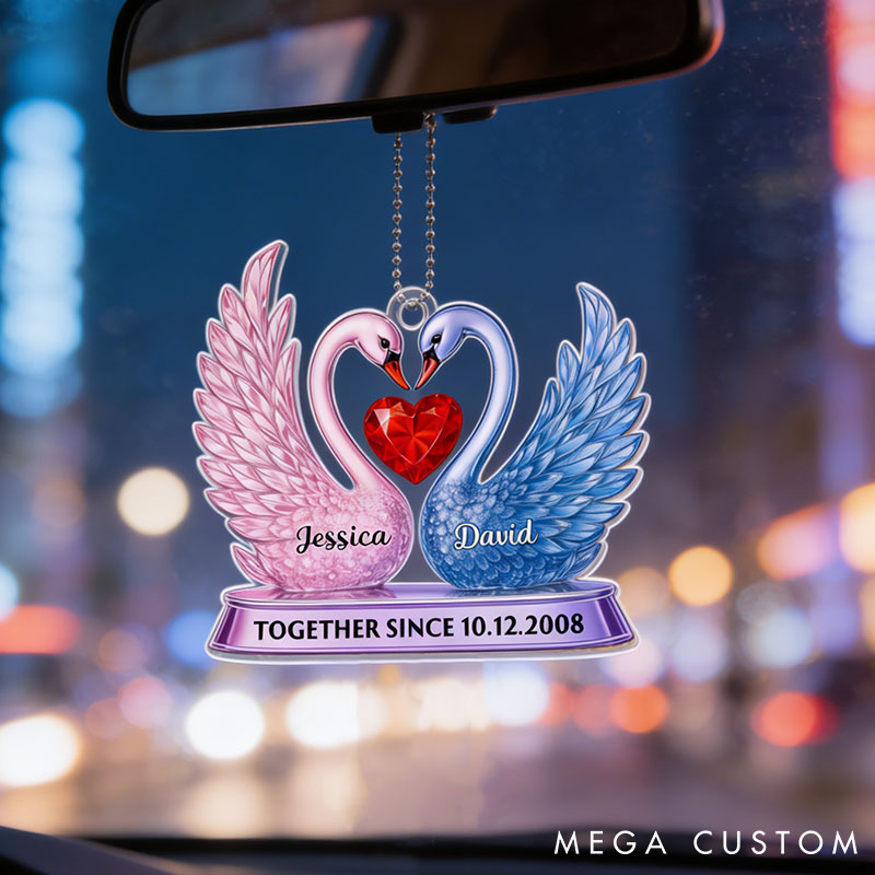 Personalized Crystal Swan Couple Together Since Acrylic Ornament Custom Car Ornament with Couple Names Anniversary Valentine's Day Gift for Him Her
