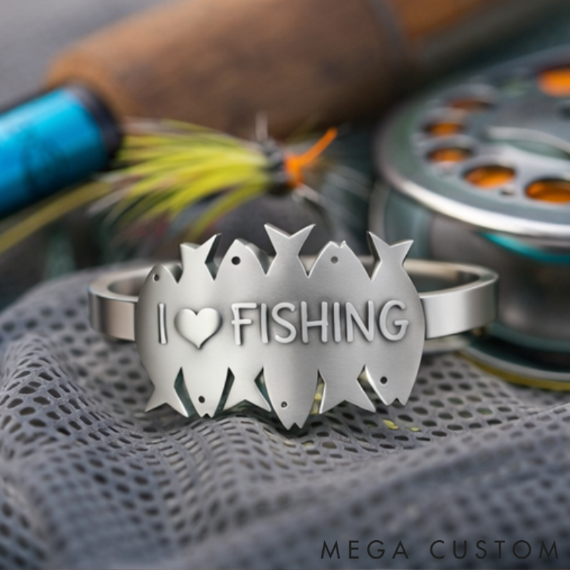 Personalized I Love Fishing & You Ring Engraved Romantic Gift for Anglers Fisherman's Surprise Present