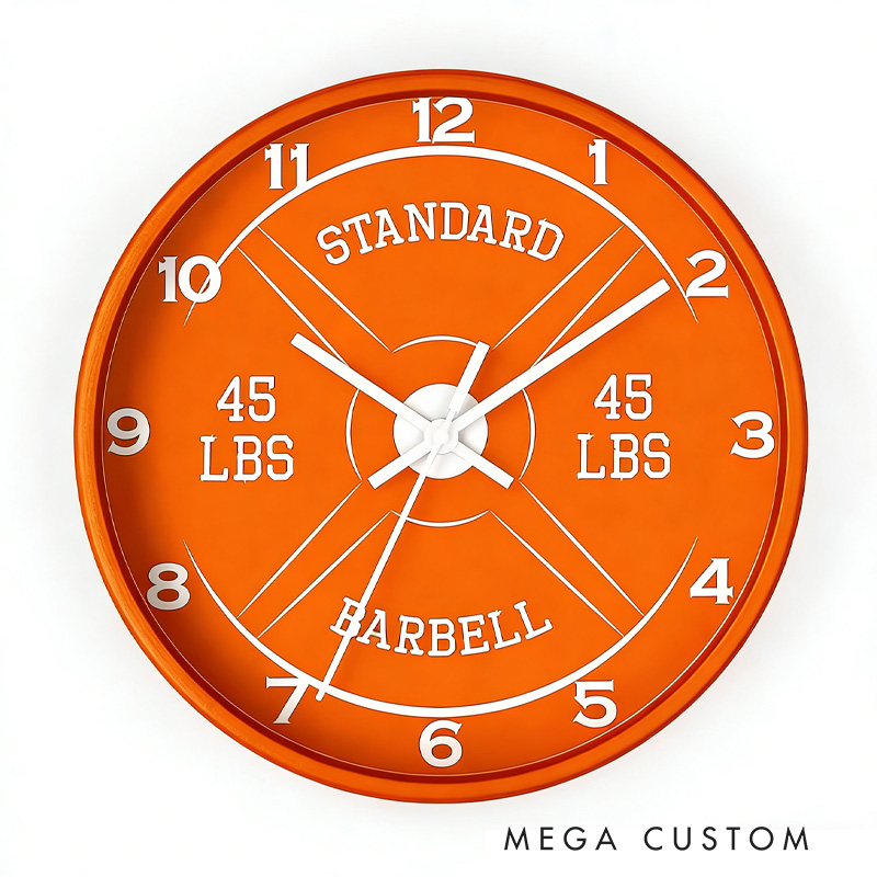 Personalized Gym Wall Clock 45lb Barbell Gym Clock Silent Analog Wall Decor Workout Clock Wall Clock for Gym Lover