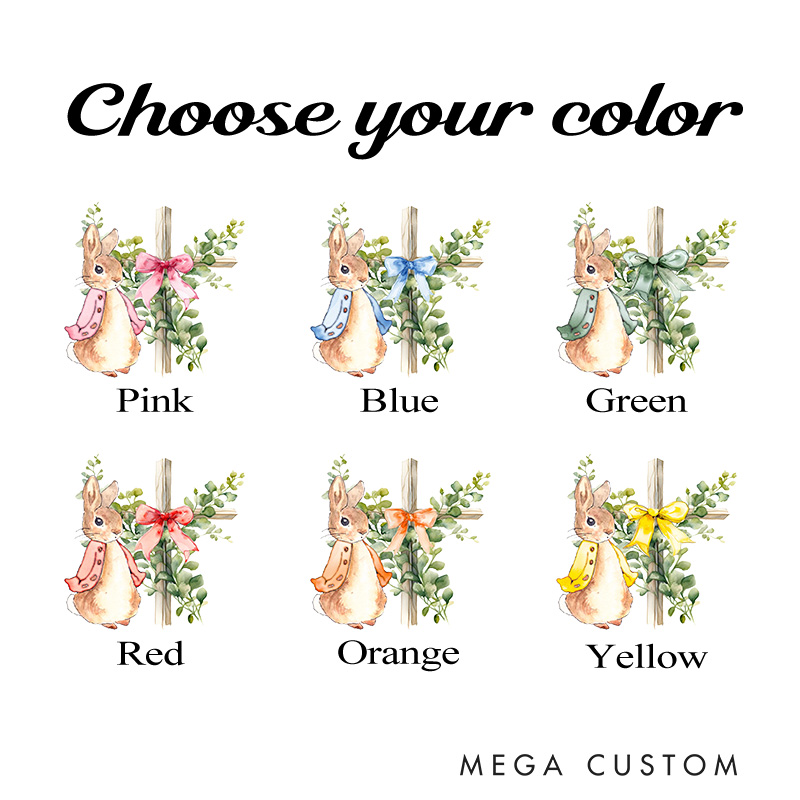 Personalize Floral Bow Cross Rabbit Rug with Custom Name Home Decor Religious Rug Faith Based Gift Easter Gift Christian Gift for Kids