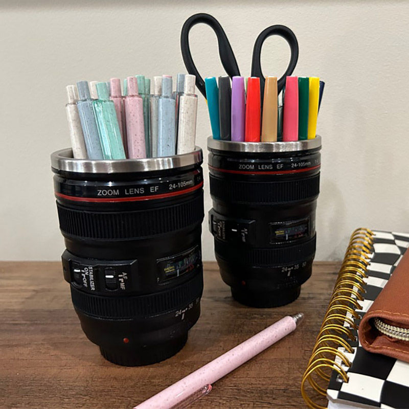 Personalized Camera Lens Pen Holder Gift for Photographer Desk Organizer for Photography Lover Office Pencil Cup Photography Accessories