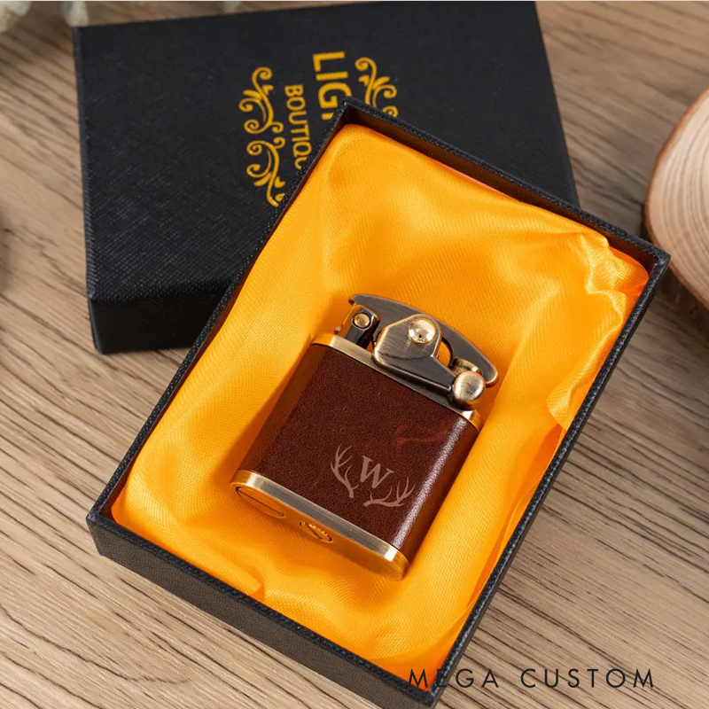 Personalized Engraved Leather Lighter for Men Groomsmen Wedding Valentine’s Day Gift for Boyfriend Dad Gift Anniversary Gift for Him