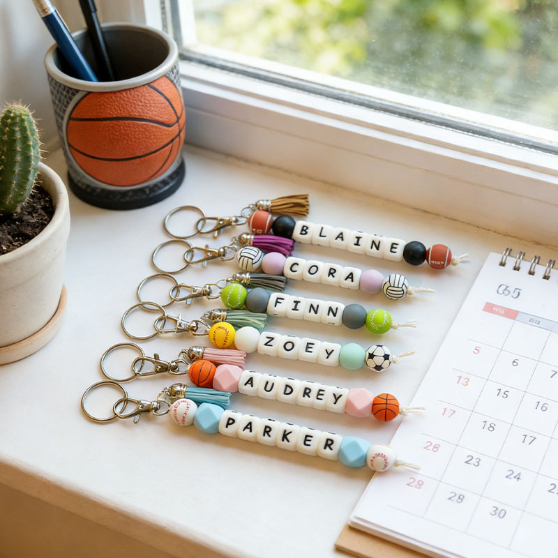 Personalized Sport Name Keychain Kids Sport Backpack Keychain Silicone Name Custom Name Keychain Soccer Football Volleyball Keychain