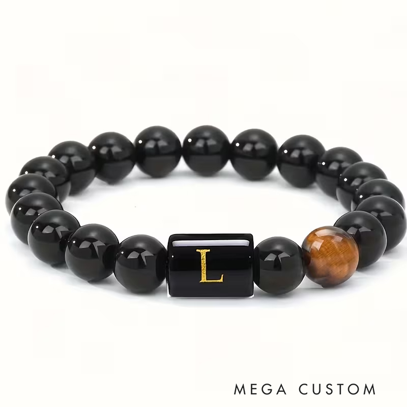 Personalized Tiger Eye Stone Letter Bracelet Fashion A To Z Letters Groomsmen Bracelets Men’s Gifts Valentine’s Day Gifts Dad Anniversary Gift for Him