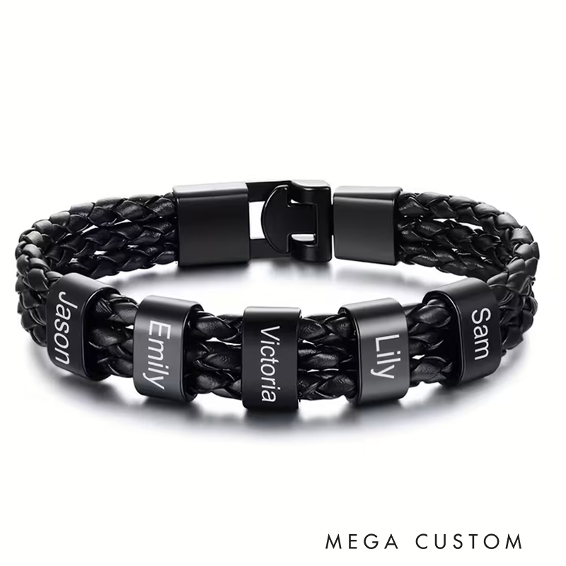 Personalized Stainless Steel Woven Bracelet Custom 1-7 Name Engraving Ideal Men's Gifts for Father's Day and Valentine's Day