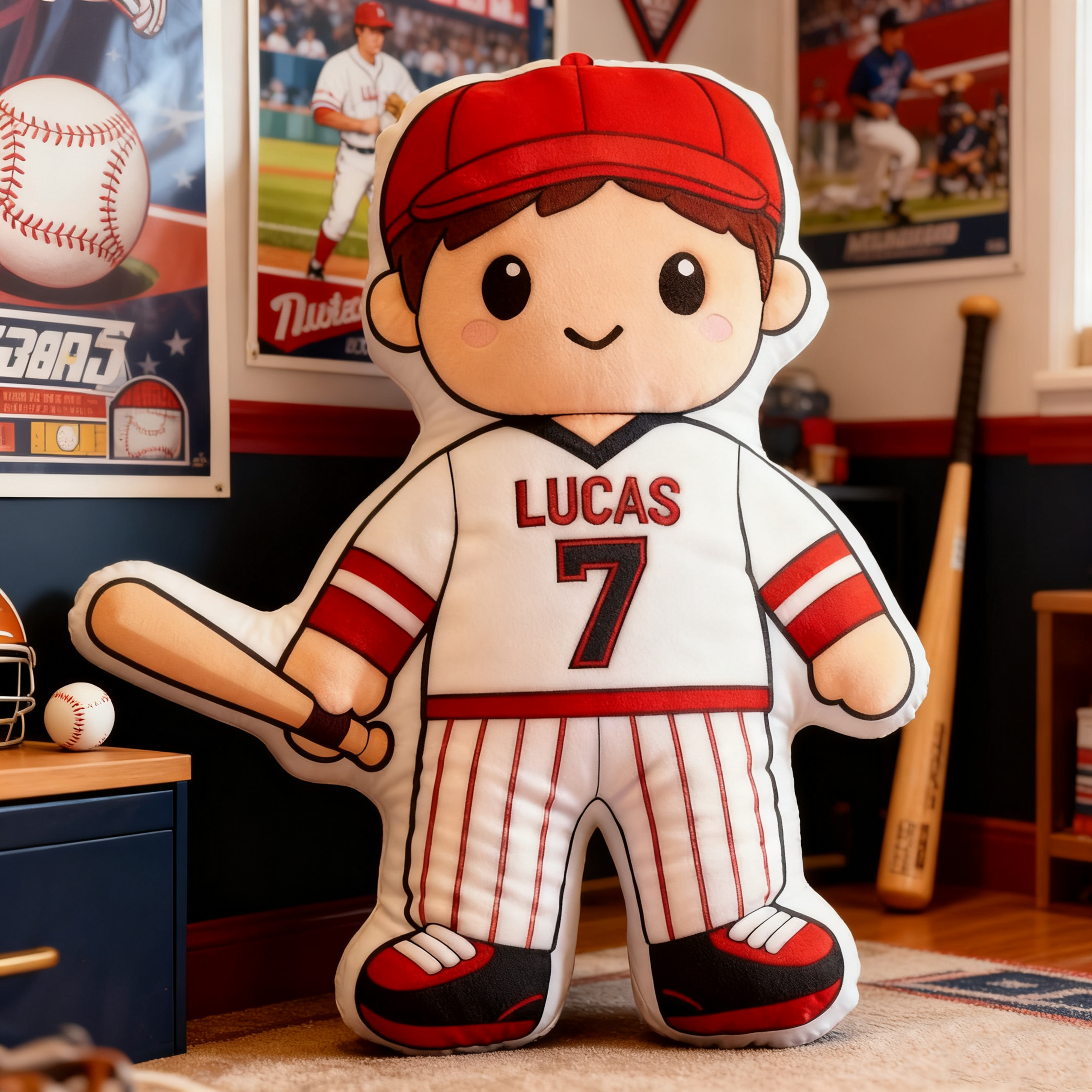 Personalized Baseball Player Pillow with Custom Name and Jersey Number  for Kids and Fans