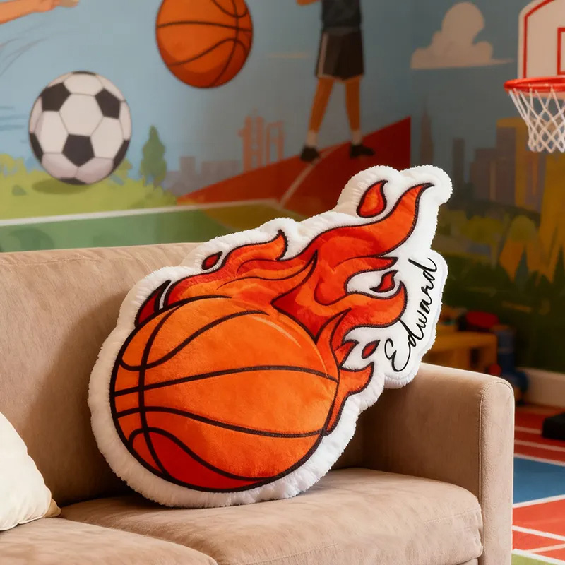 Personalized Basketball Fire Pillow with Custom Name for Kids and Basketball Enthusiasts Christmas Gifts