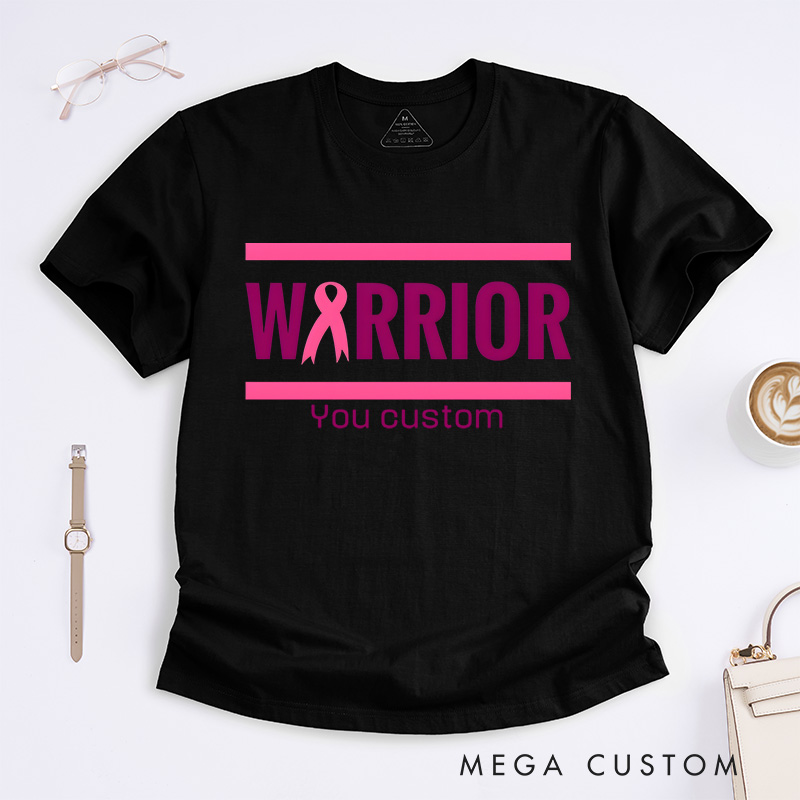 Personalized Warrior Bold Pink Ribbon Design Supporting Strength and Breast Cancer Awareness T-shirt