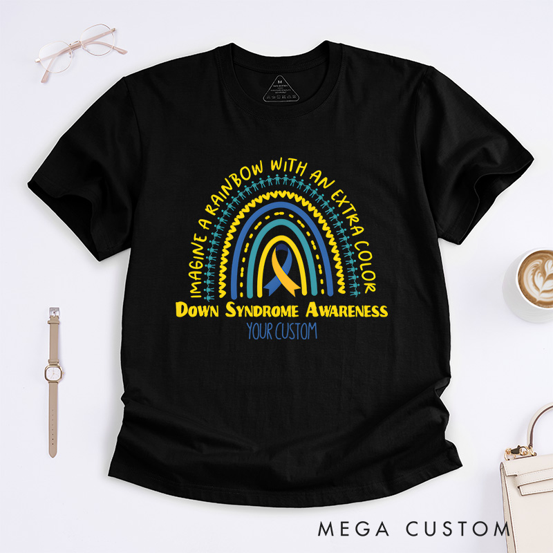 Personalized Down Syndrome Awareness Rainbow and Ribbon Design Supporting Love and Inclusion T-shirt