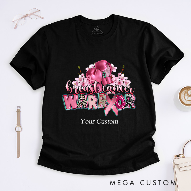 Personalized Breast Cancer Warrior Floral Ribbon Awareness Support T-Shirt  
