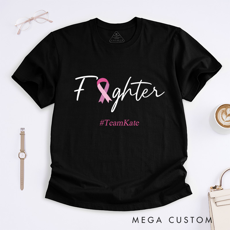 Personalized Fighter Pink Ribbon Breast Cancer Awareness Inspirational Empowerment T-Shirt  