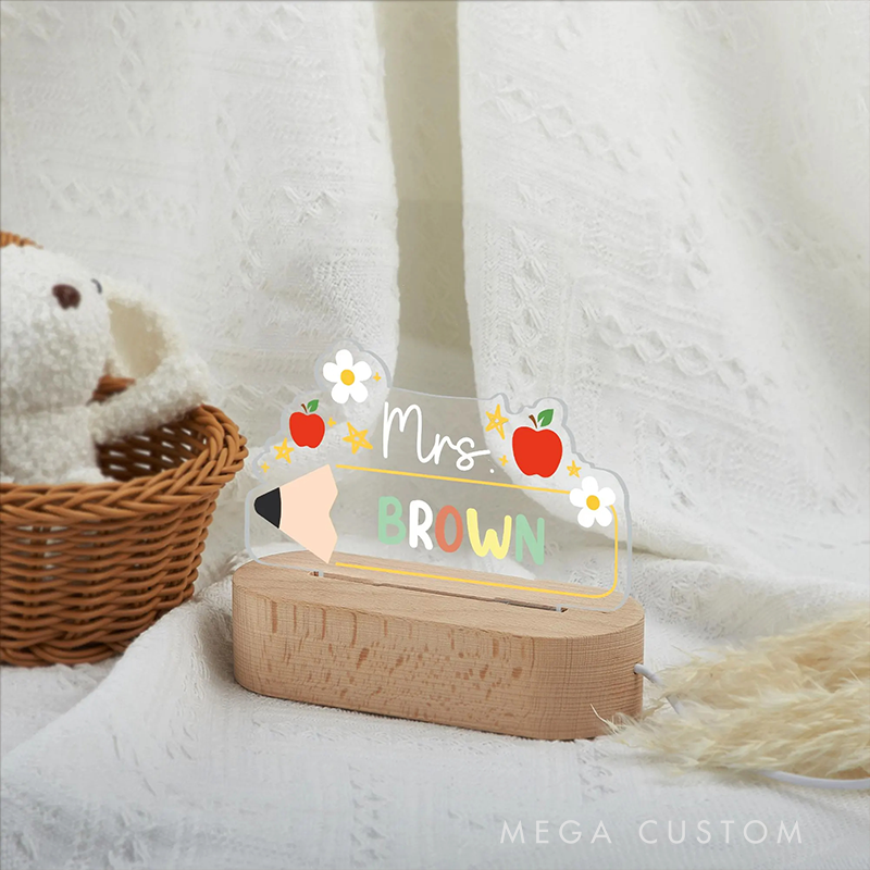 Personalized Teacher LED Desk Lamp with Flower Apple Pencil Design Unique Gift for Teachers