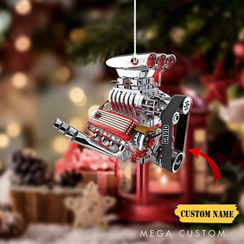 Personalized Hot Rod V8 Drag Racing Ornament – Custom 2D Acrylic Christmas Gift for Car and Racing Lovers