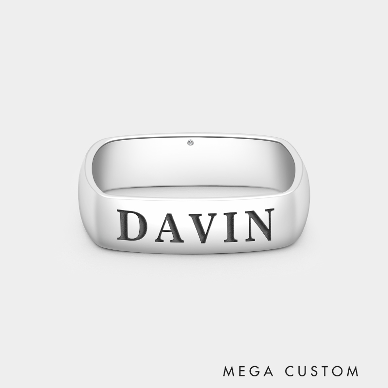 Personalized Solid Silver Square-to-Round Ring Rings 925 Sterling Silver Gifts for Her