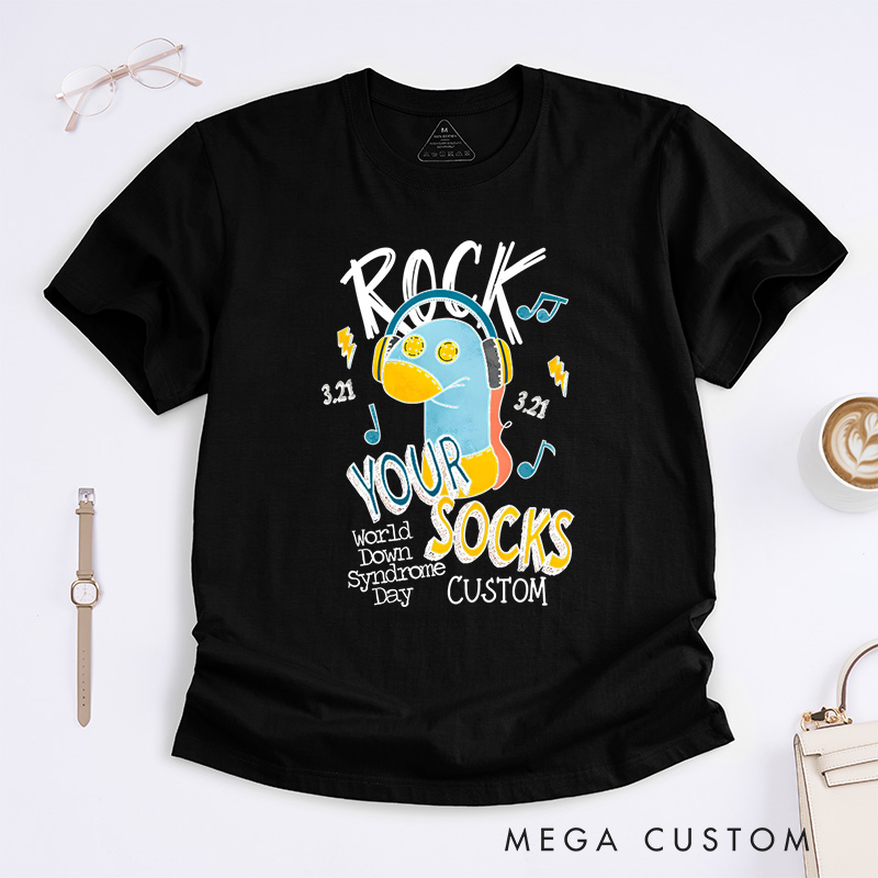 Personalized Rock Your Socks Fun Illustration Supporting World Down Syndrome Day Awareness T-shirt