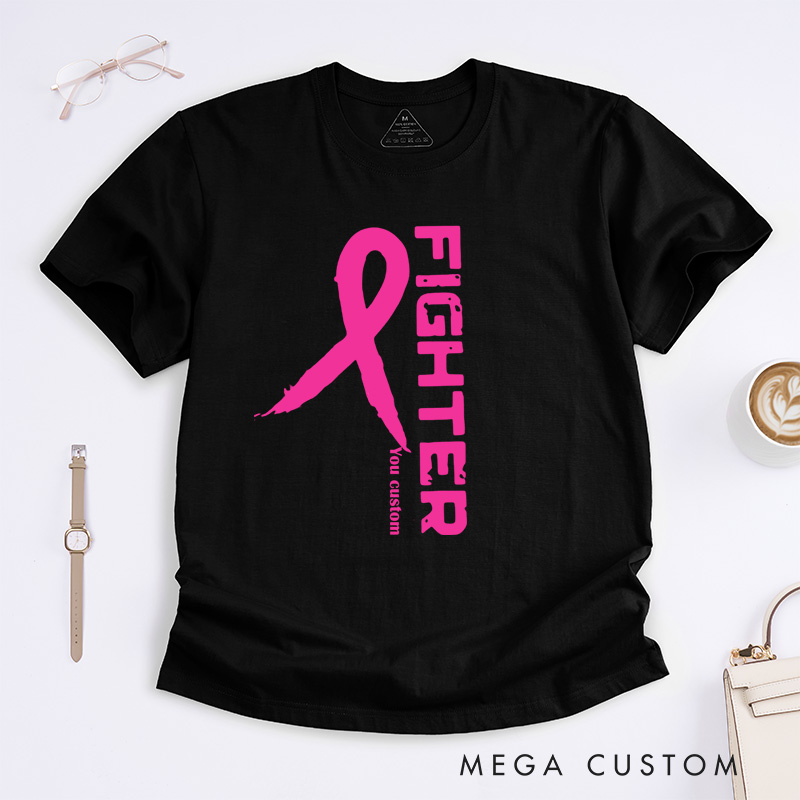 Personalized Fighter Vertical Pink Ribbon Breast CancerSupporting Strength and Awareness T-shirt