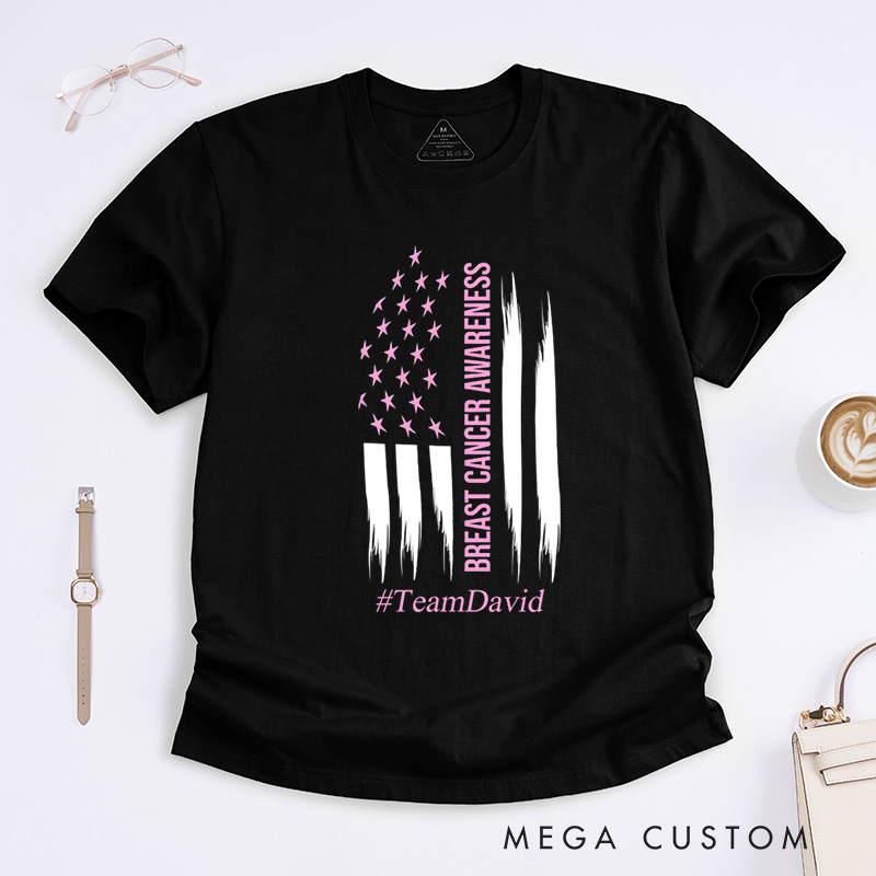 Personalized Breast Cancer Awareness American Flag Pink Ribbon Support