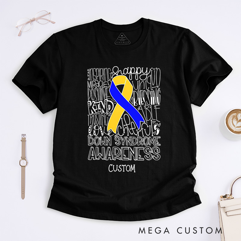 Personalized Down Syndrome Awareness Ribbon Support Inclusion Advocacy T-shirt