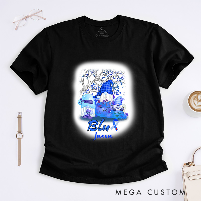 Personalized Gnomes Diabetes Awareness Blue Ribbon T-Shirt Diabetes Awareness Gift