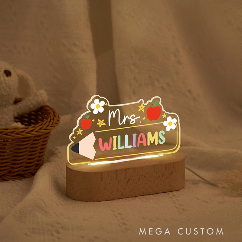 Personalized Teacher LED Desk Lamp with Flower Apple Pencil Design Unique Gift for Teachers