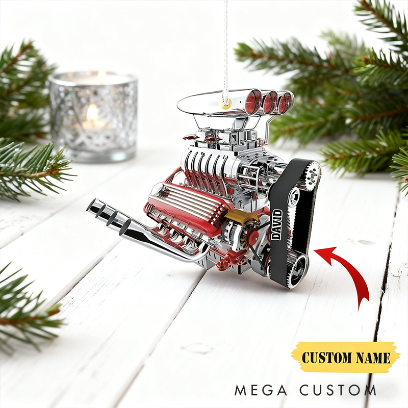 Personalized Hot Rod V8 Drag Racing Ornament – Custom 2D Acrylic Christmas Gift for Car and Racing Lovers
