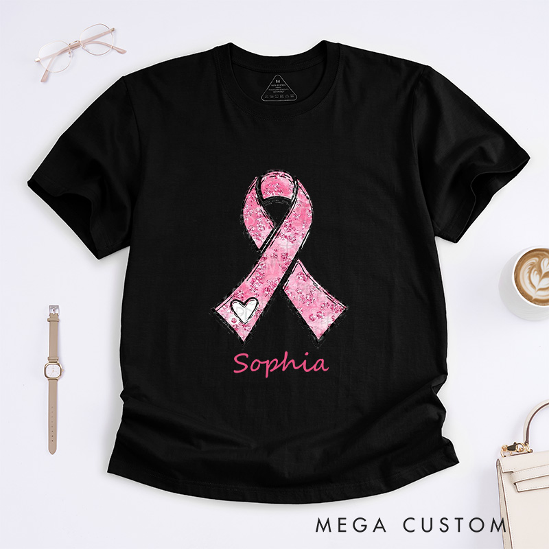 Personalized Pink Ribbon Breast Cancer Awareness T-shirt Cancer Warrior Gift Cancer Survivor Gift