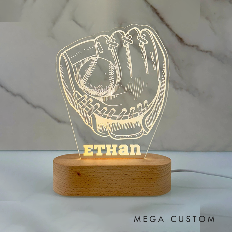 Personalized Baseball Glove LED Night Light with Custom Player Name