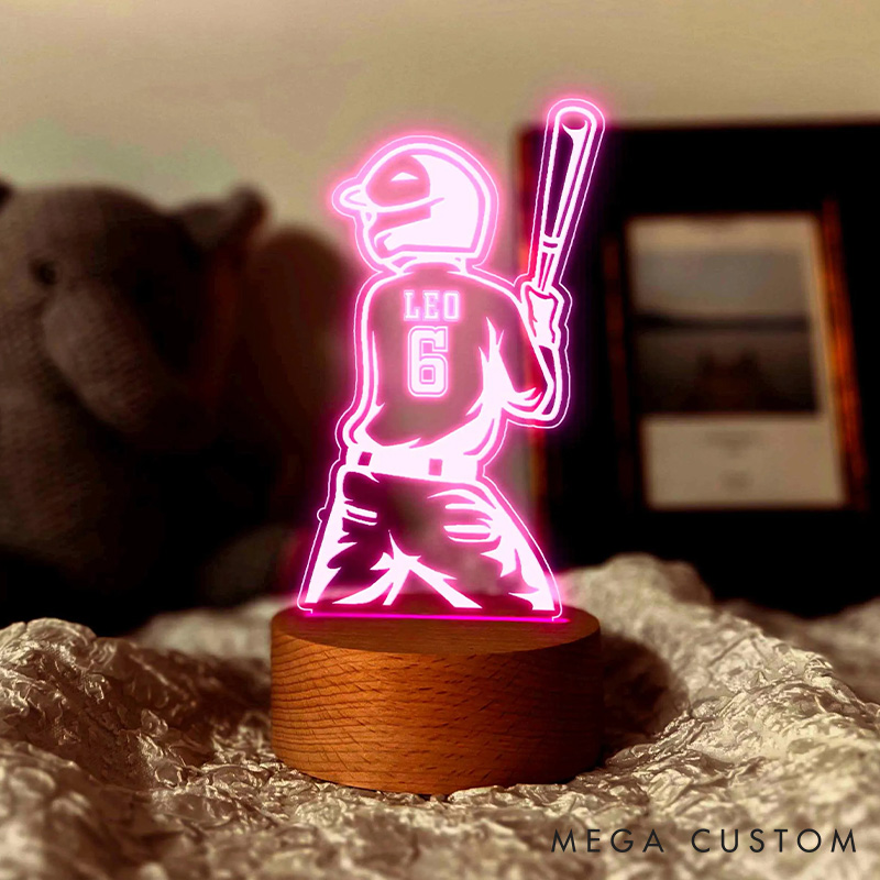 Personalized Baseball LED Night Light with Custom Player Name and Number for Boys