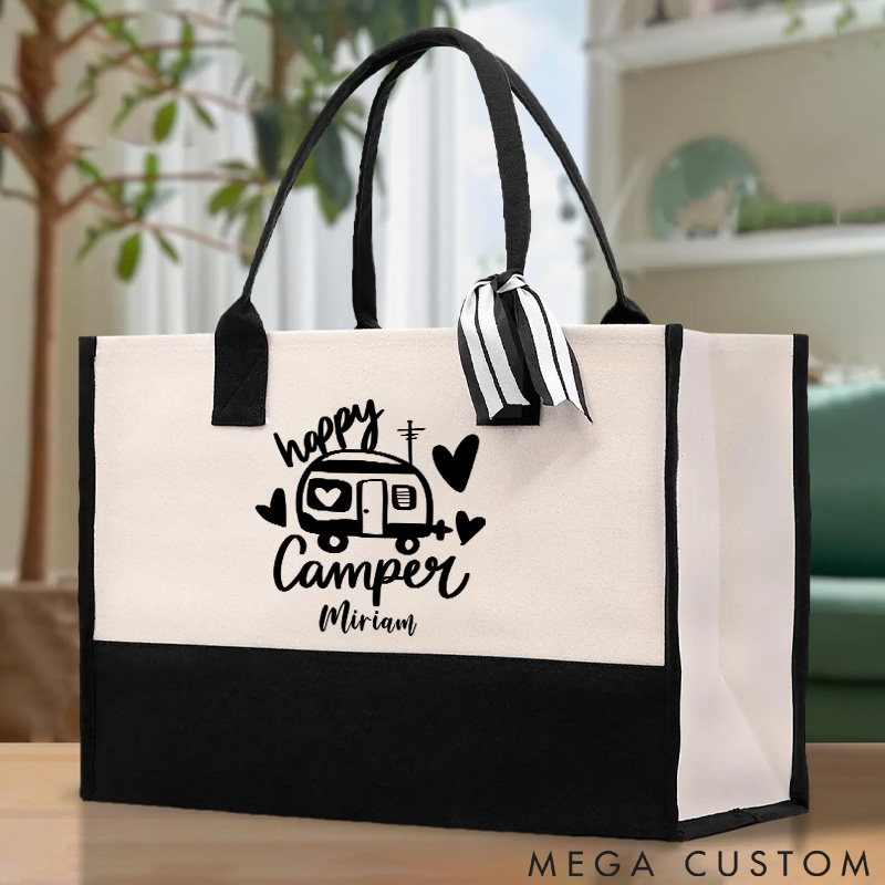 Personalized Camping Funny Summer Outdoor Happy Camper Nature Lover Tote Bag